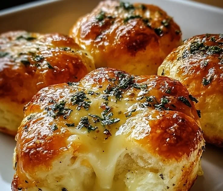 Garlic Butter Cheese Bombs with melted cheese and golden garlic biscuits