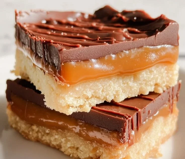 Twix Cookie Bars featuring layers of chocolate, caramel, and crunchy cookie
