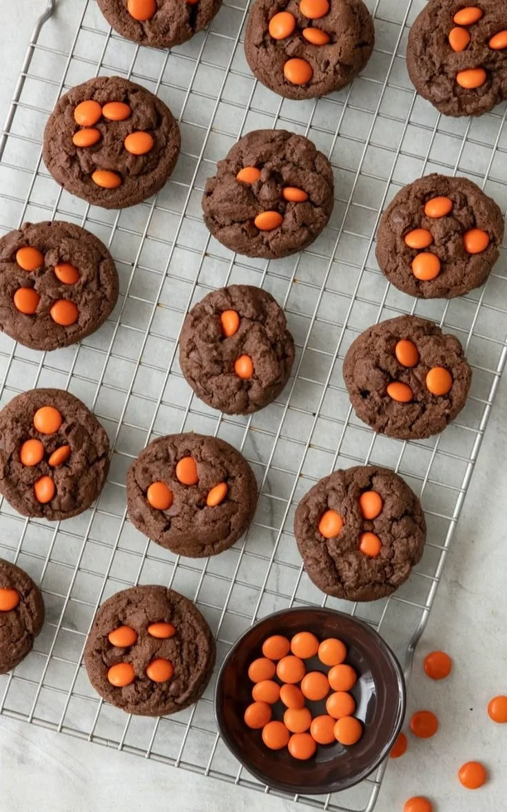 Dark Chocolate Halloween Cookies decorated for festive celebrations