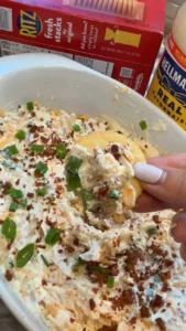 Creamy deluxe party dip served in a bowl, perfect for gatherings and parties.