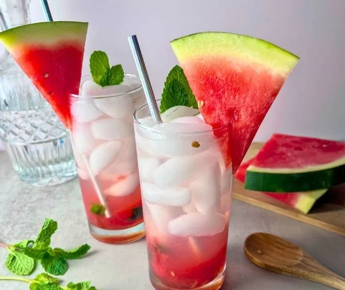 Refreshing Watermelon Mojito cocktail garnished with mint leaves